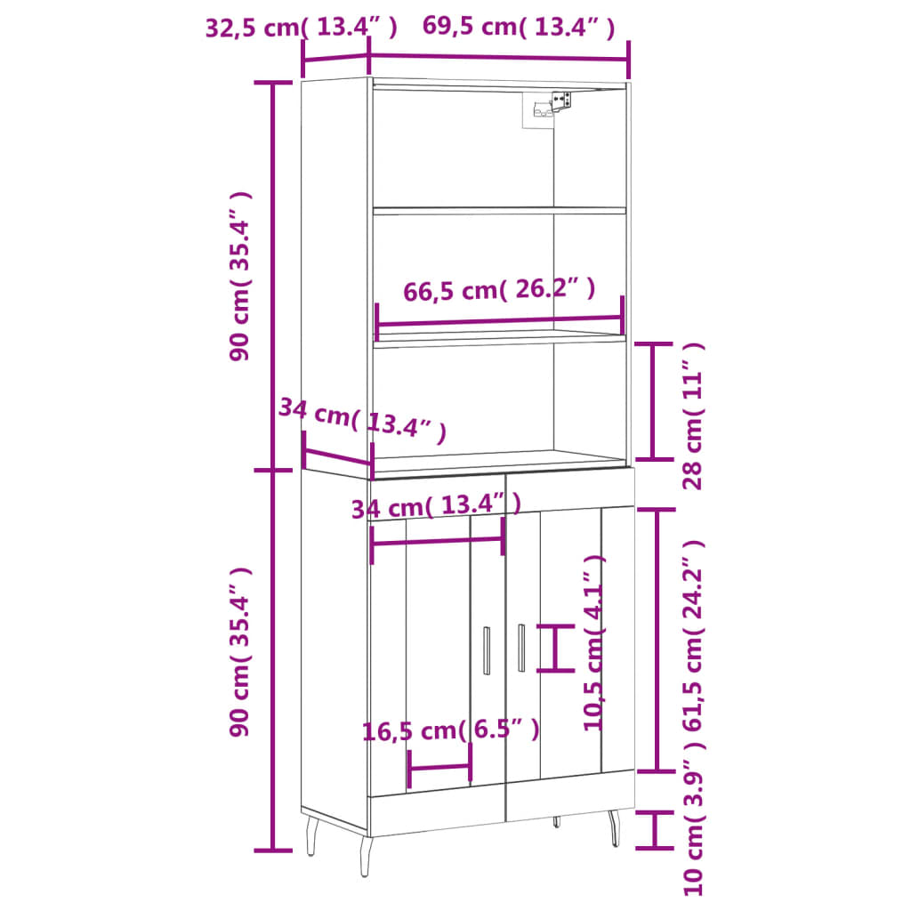 Visoka komoda siva betona 69,5x34x180 cm od konstruiranog drva