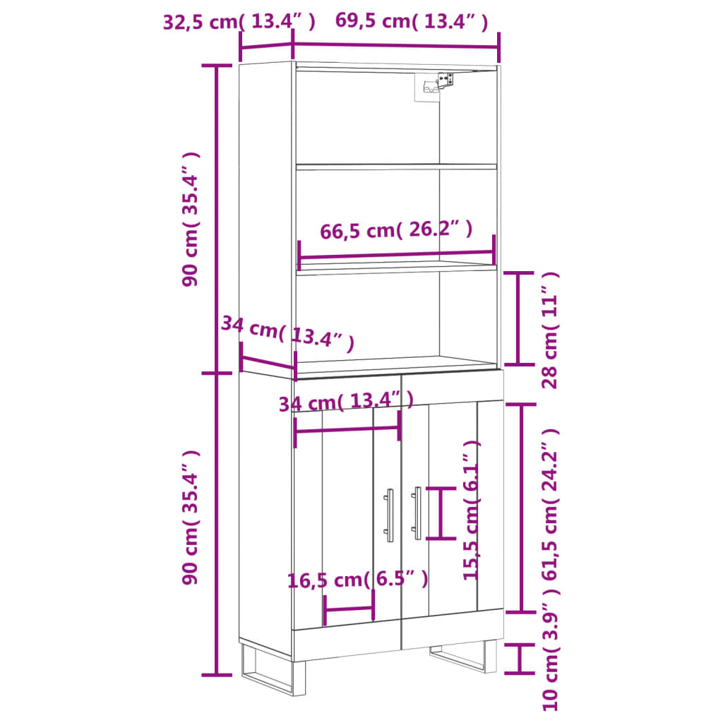 Visoka komoda hrasta sonome 69,5x34x180cm od konstruiranog drva
