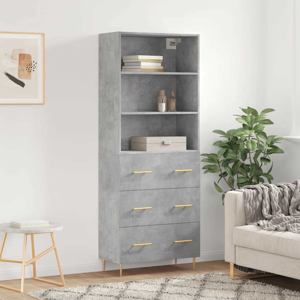 Visoka komoda siva betona 69,5x34x180 cm od konstruiranog drva