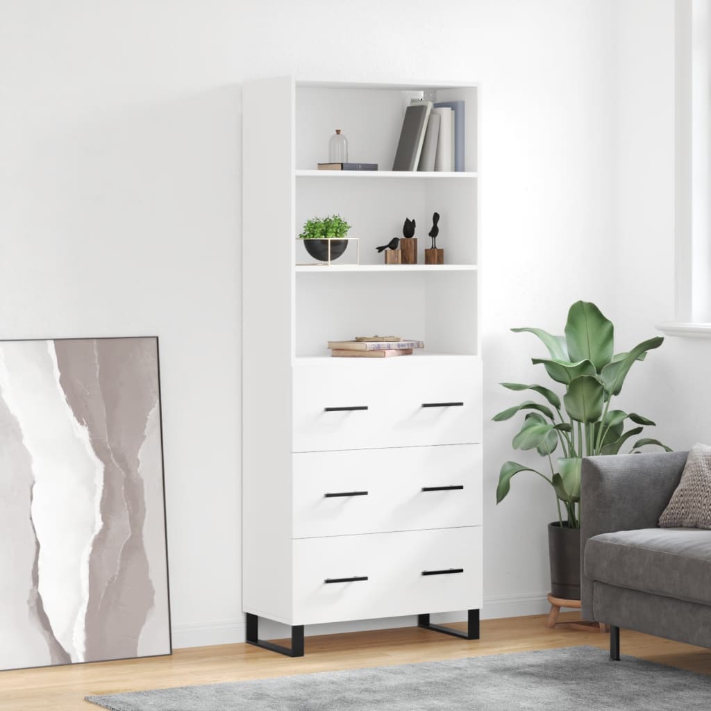 Visoka komoda bijela 69,5x34x180 cm konstruirano drvo