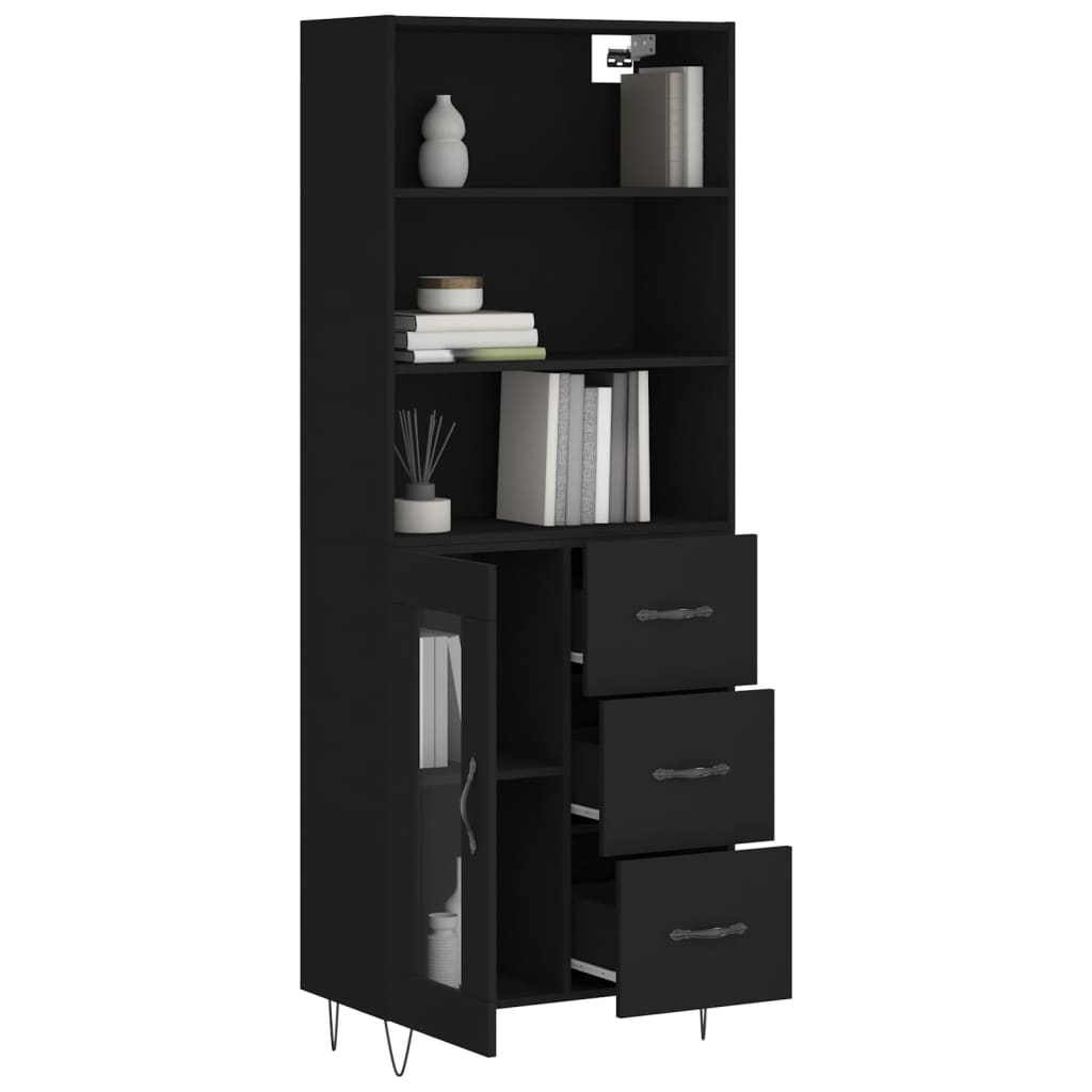 Visoka komoda crni 69,5x34x180 cm konstruirano drvo