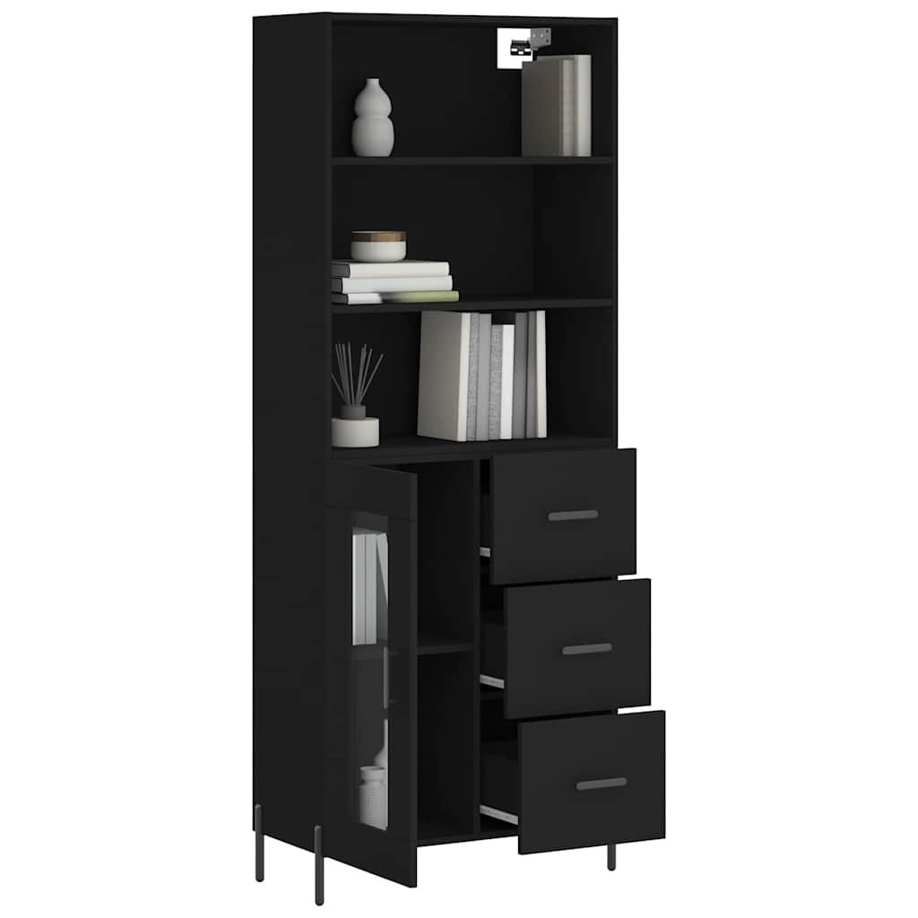 Visoka komoda crni 69,5x34x180 cm konstruirano drvo