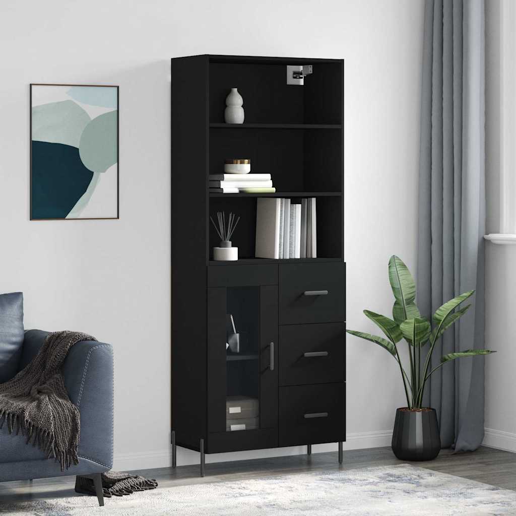 Visoka komoda crni 69,5x34x180 cm konstruirano drvo