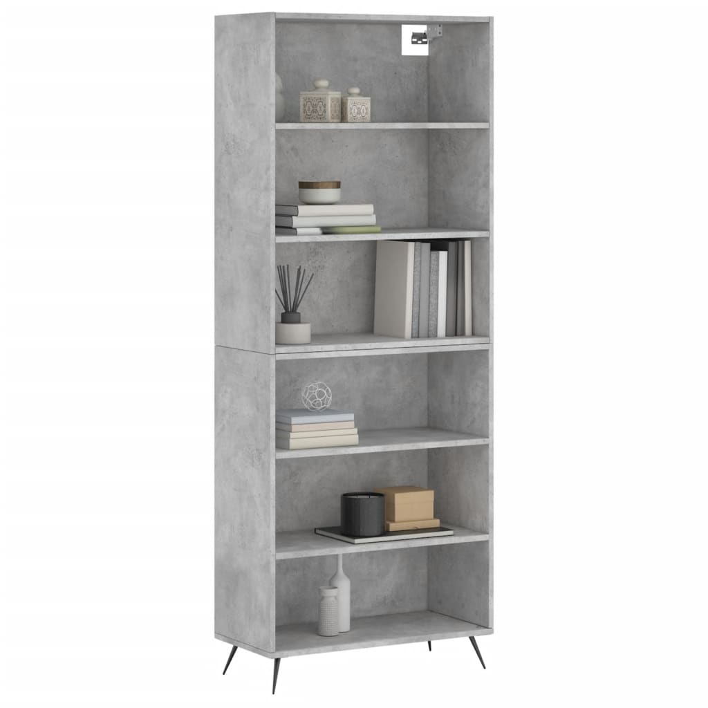 Visoka komoda siva betona 69,5x32,5x180 cm konstruirano drvo