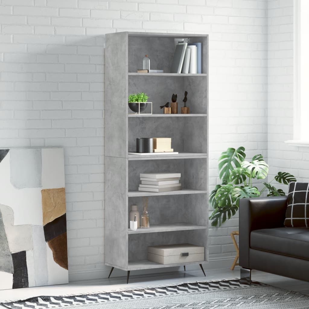 Visoka komoda siva betona 69,5x32,5x180 cm konstruirano drvo