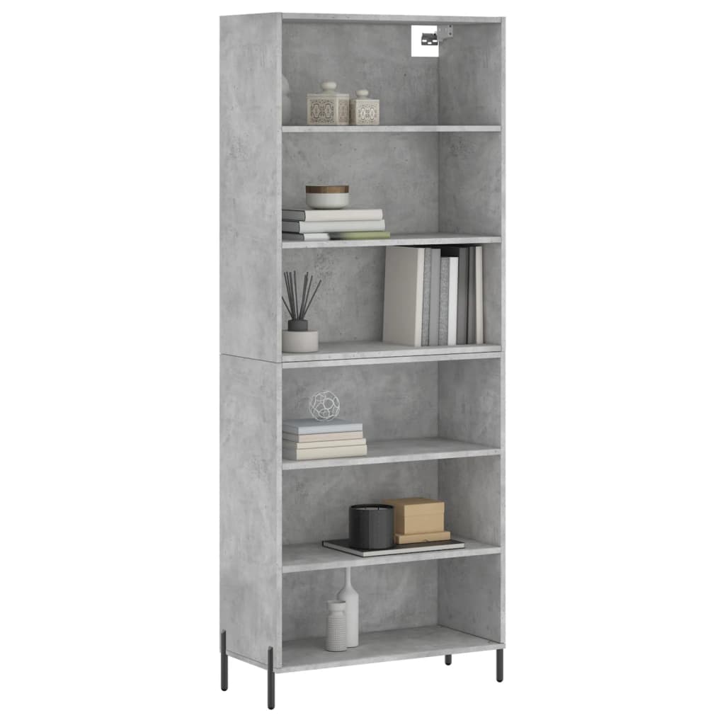 Visoka komoda siva betona 69,5x32,5x180 cm konstruirano drvo