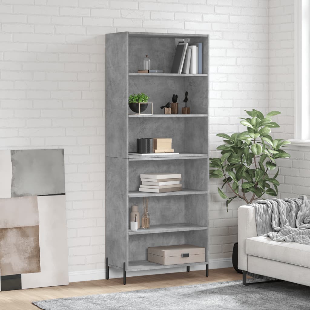 Visoka komoda siva betona 69,5x32,5x180 cm konstruirano drvo