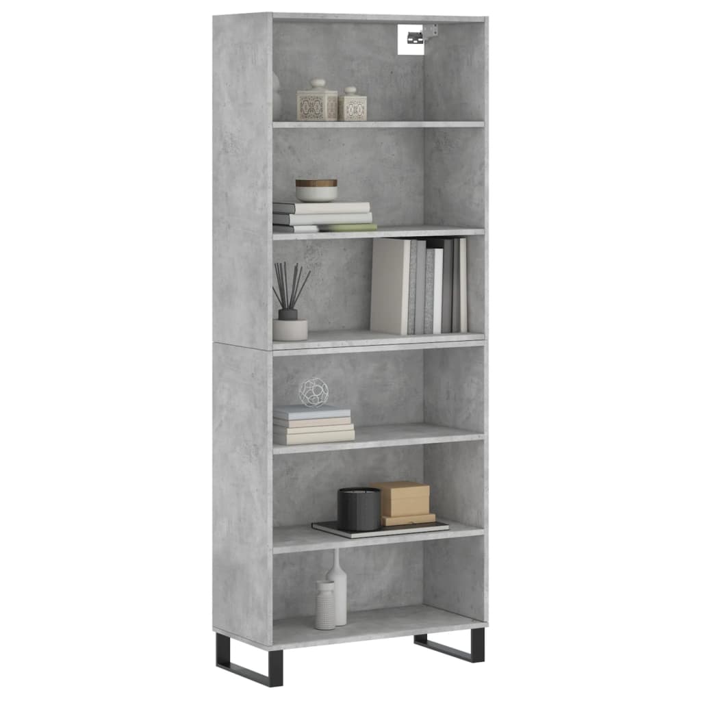 Visoka komoda siva betona 69,5x32,5x180 cm konstruirano drvo