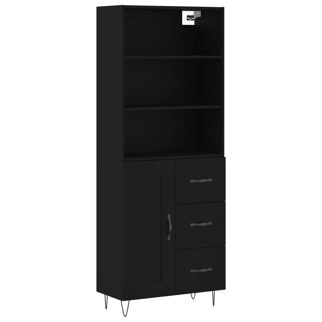 Visoka komoda crni 69,5x34x180 cm konstruirano drvo
