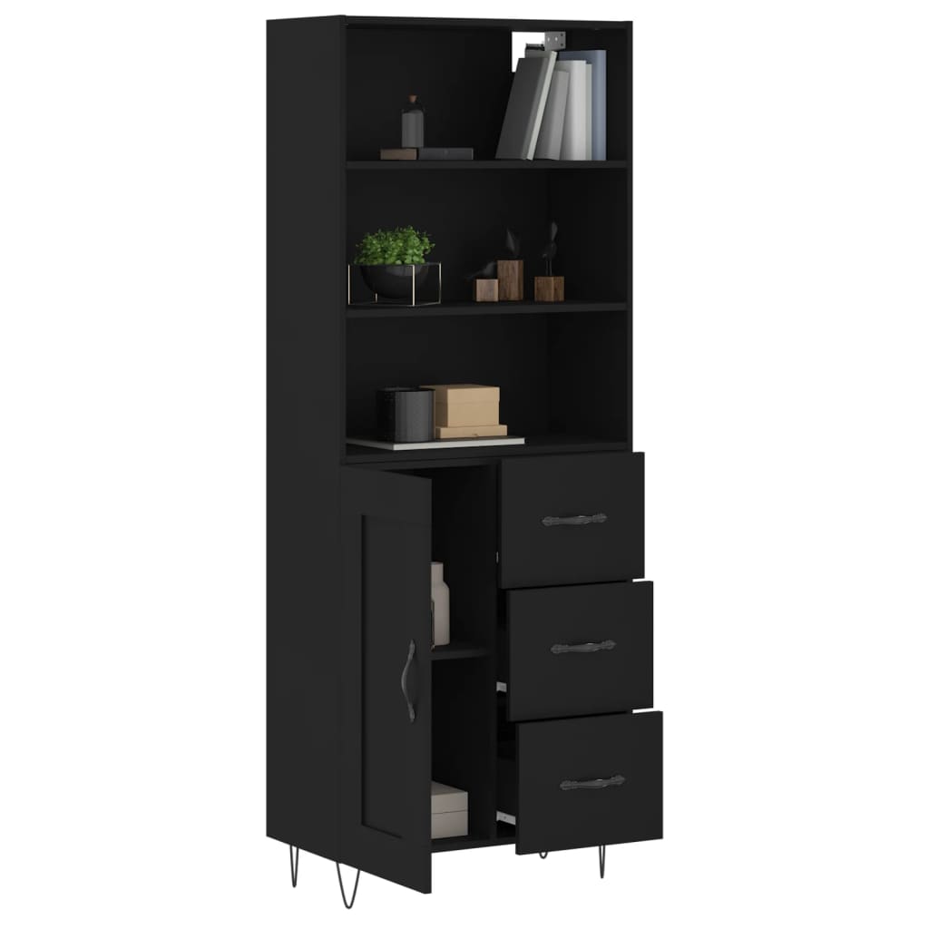 Visoka komoda crni 69,5x34x180 cm konstruirano drvo
