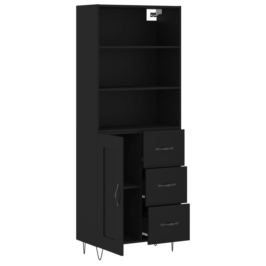 Visoka komoda crni 69,5x34x180 cm konstruirano drvo