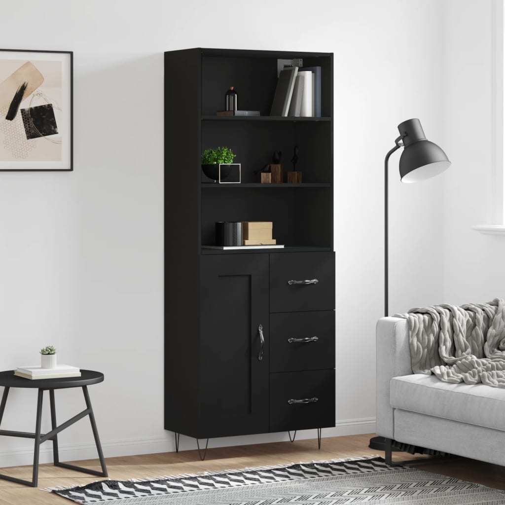 Visoka komoda crni 69,5x34x180 cm konstruirano drvo