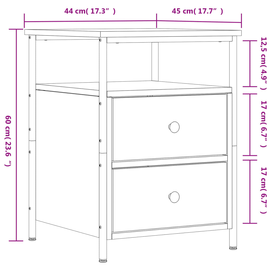 Noćni ormarići 2 kom crni 44 x 45 x 60 cm od konstruiranog drva