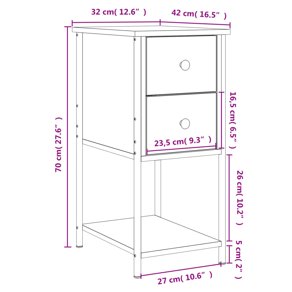 Noćni ormarići 2 kom crni 32 x 42 x 70 cm konstruirano drvo
