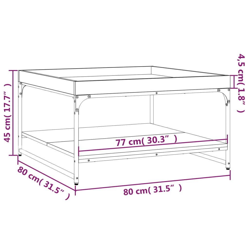Stolić za kavu boja hrasta 80 x 80 x 45 cm od drva i željeza