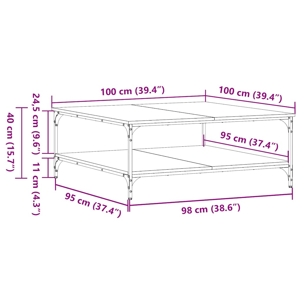 Stolić za kavu boja hrasta 100 x 100 x 40 cm konstruirano drvo