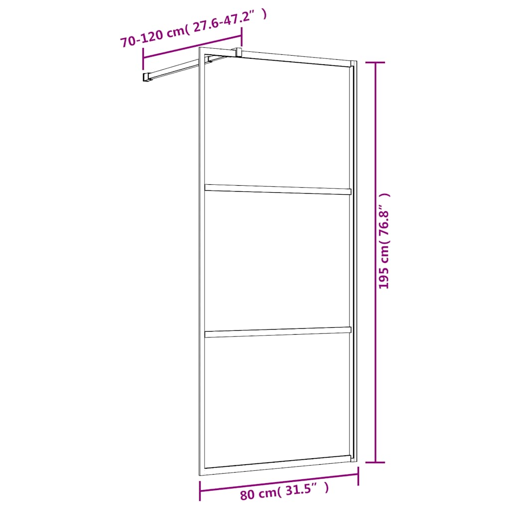 Stijenka za walk-in tuš s prozirnim staklom ESG zlatna 80x195cm
