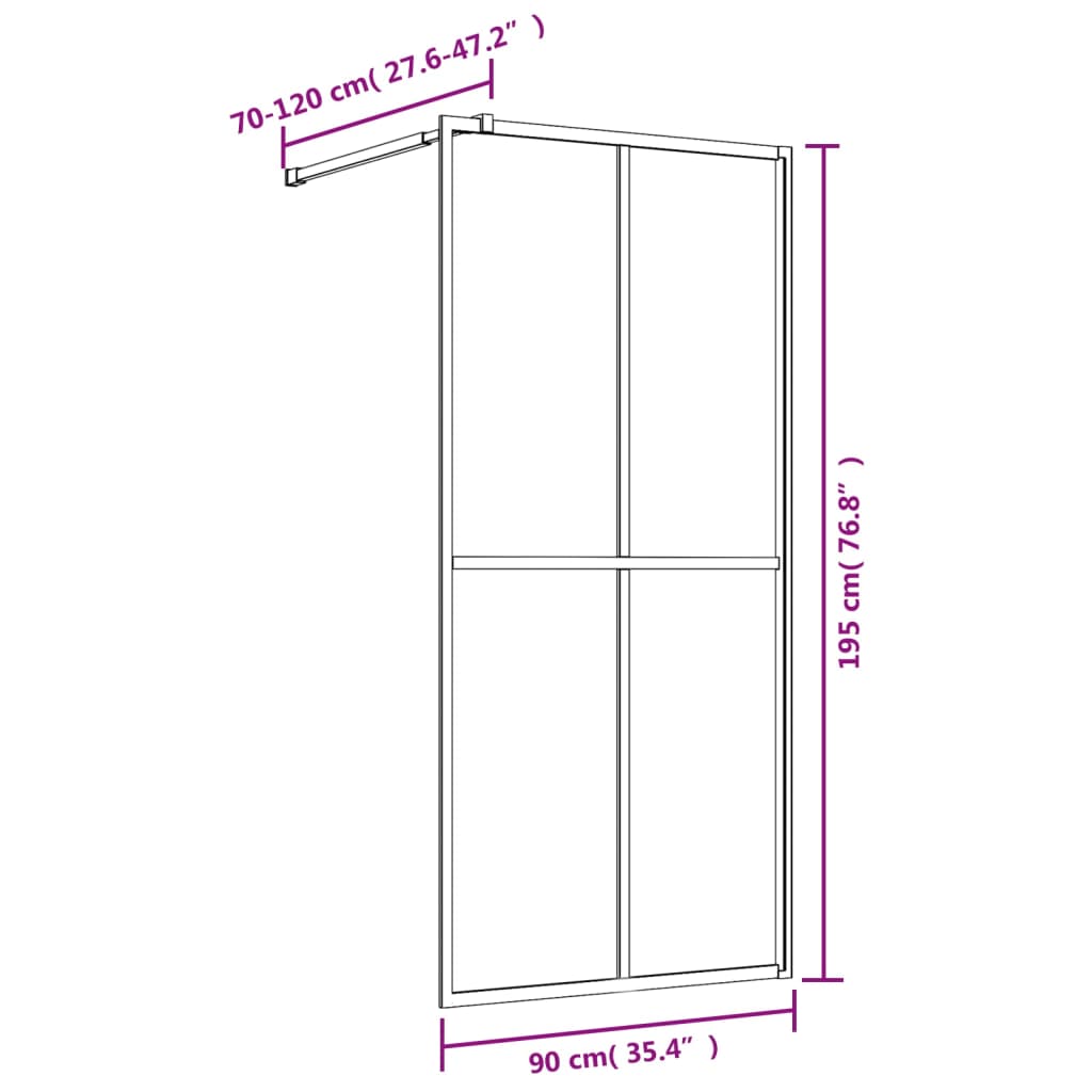 Stijenka za walk-in tuš sa staklom ESG zlatna 90 x 195 cm