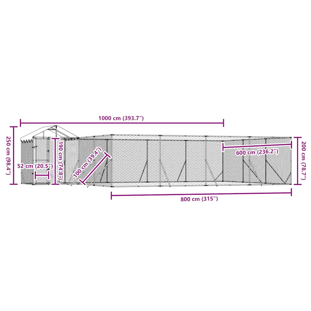 Vanjski kavez za pse s krovom srebrni 10x6x2,5m pocinčani čelik