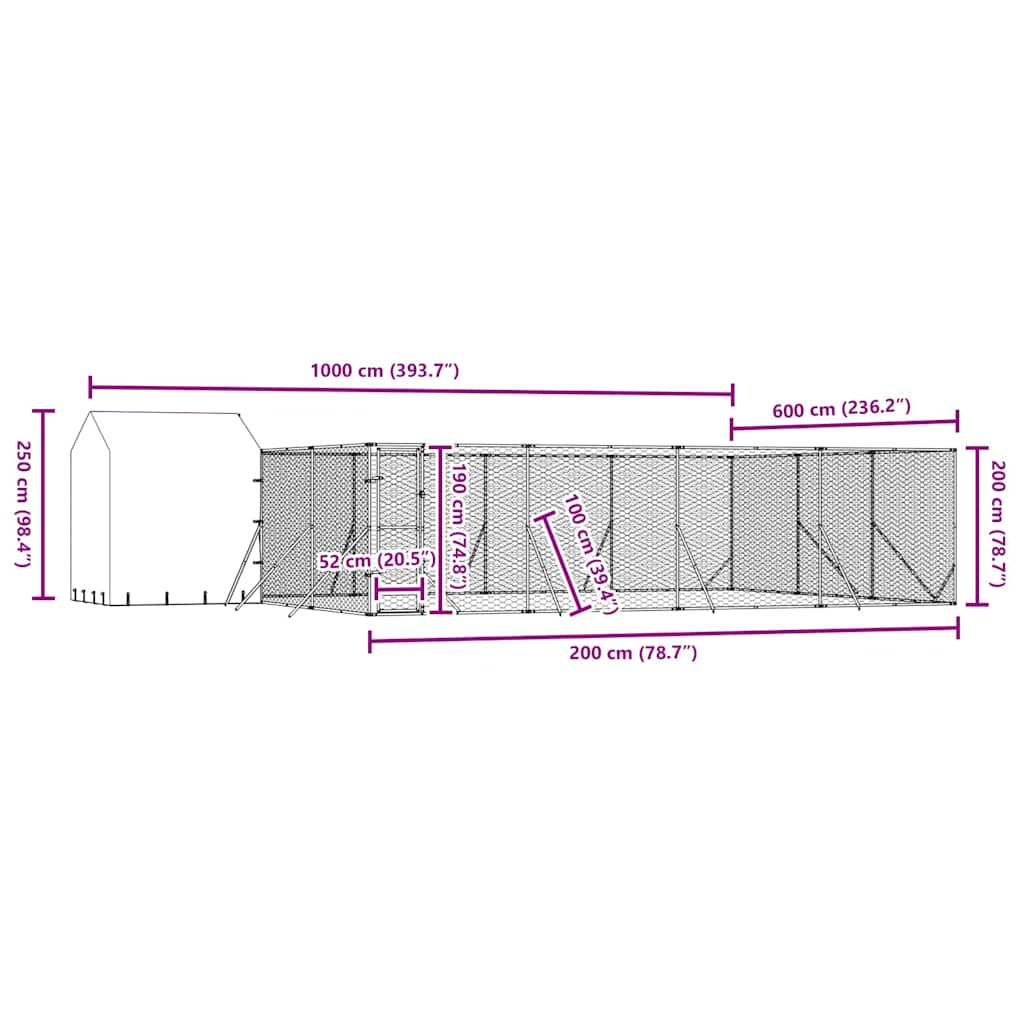 Vanjski kavez za pse s krovom srebrni 10x6x2,5m pocinčani čelik