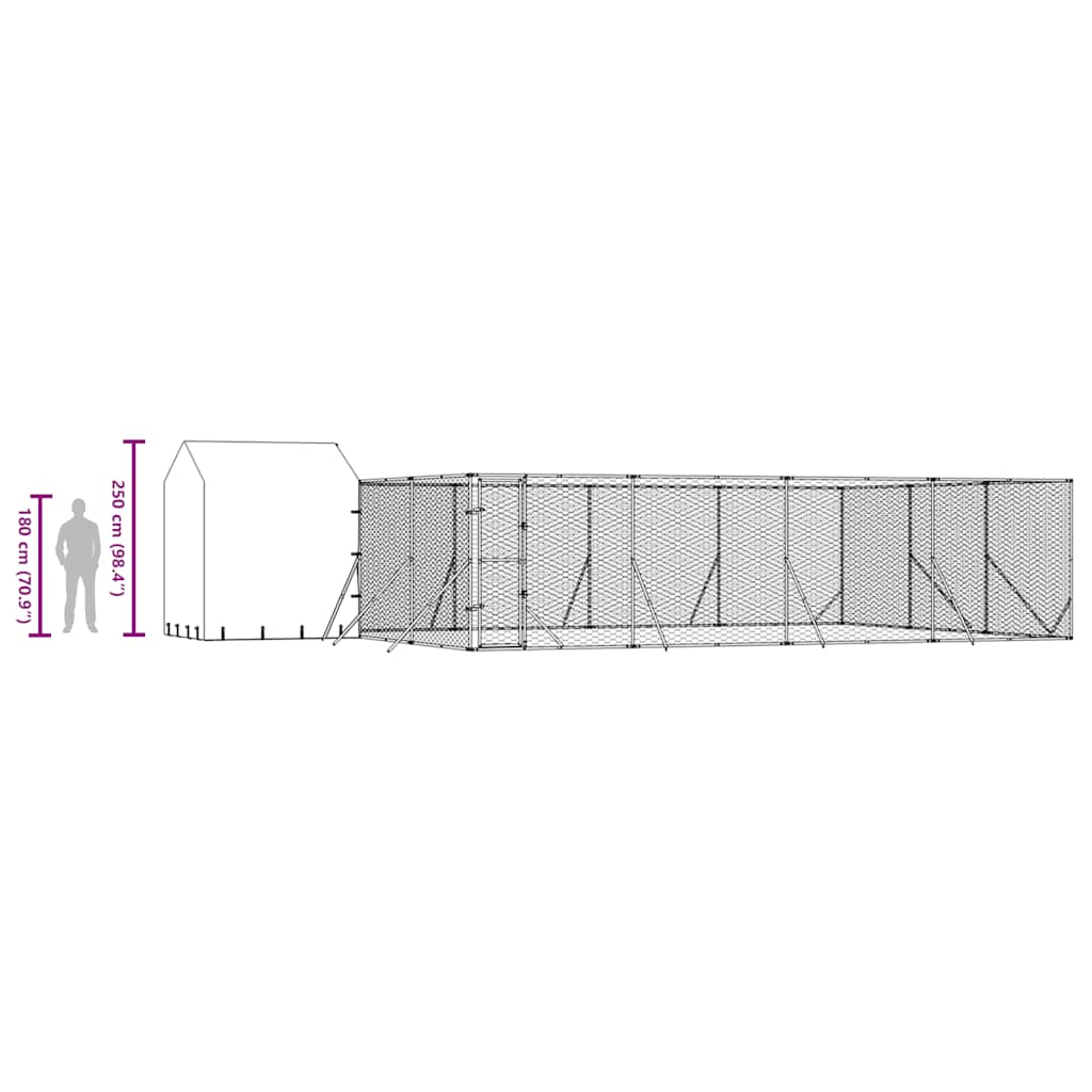 Vanjski kavez za pse s krovom srebrni 10x6x2,5m pocinčani čelik