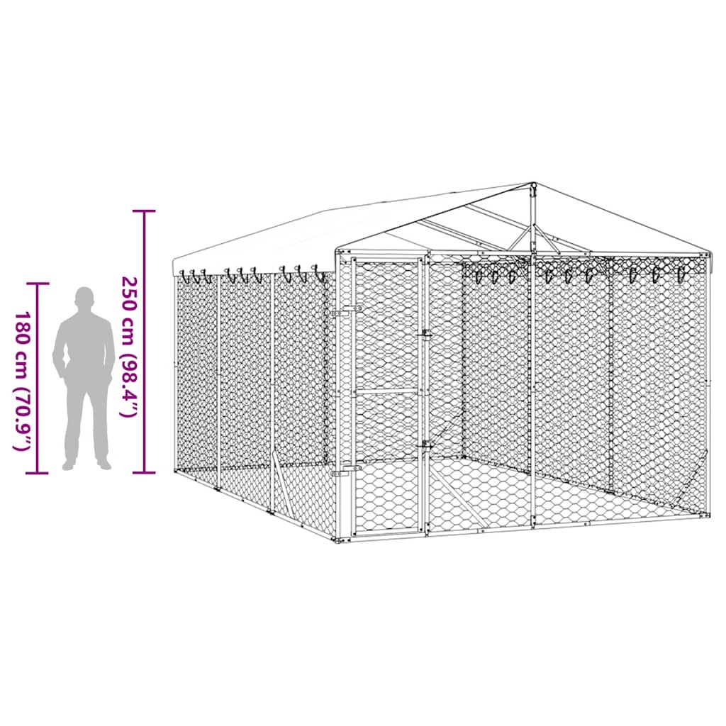 Vanjski kavez za pse s krovom srebrni 3 x 4,5 x 2,5 m čelični