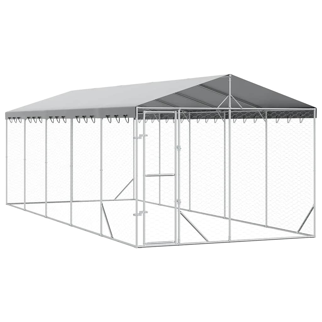 Vanjski kavez za pse s krovom srebrni 3 x 7,5 x 2,5 m čelični