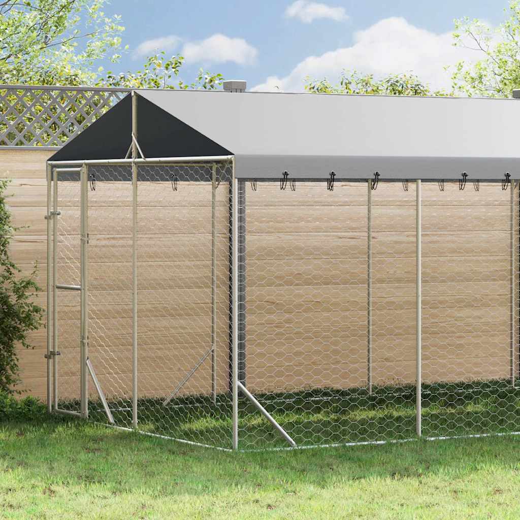 Vanjski kavez za pse s krovom srebrni 3 x 7,5 x 2,5 m čelični