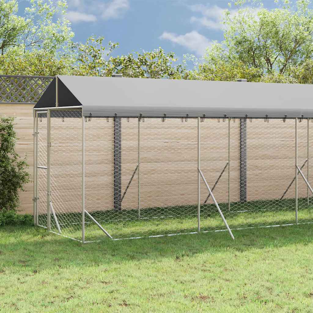 Vanjski kavez za pse s krovom srebrni 2x14x2,5m pocinčani čelik