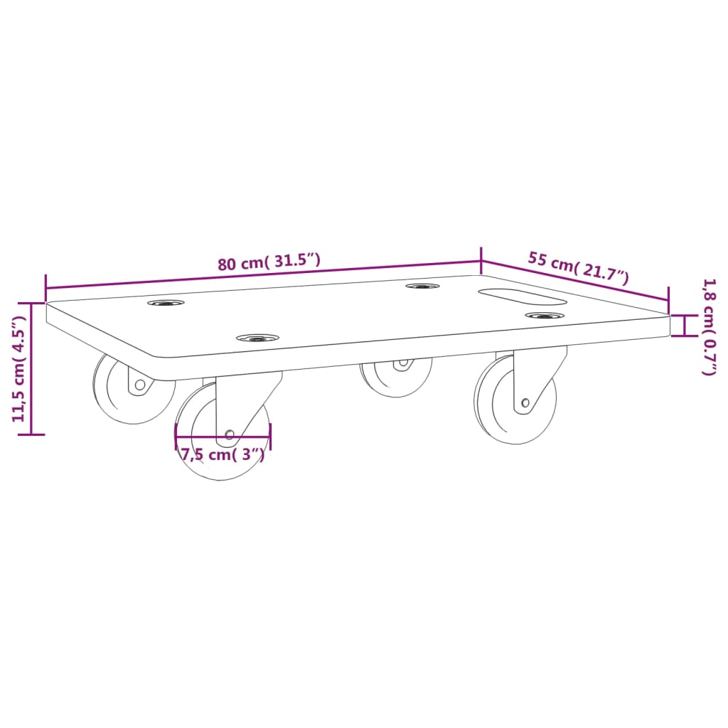 Transportna kolica 2 kom pravokutna 80 x 55 x 11,5 cm 250 kg