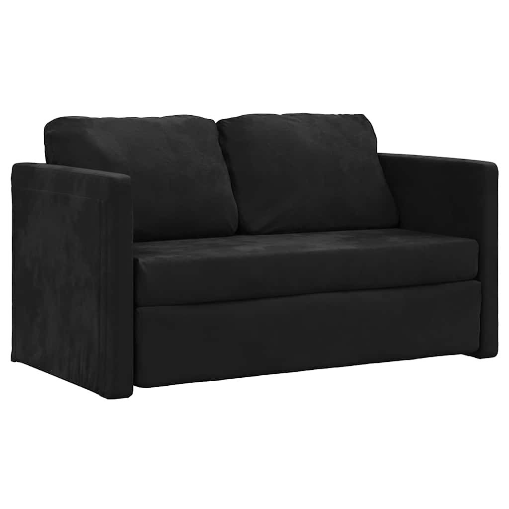 Podni kauč na razvlačenje 2-u-1 crni 122x204x55 cm baršunasti