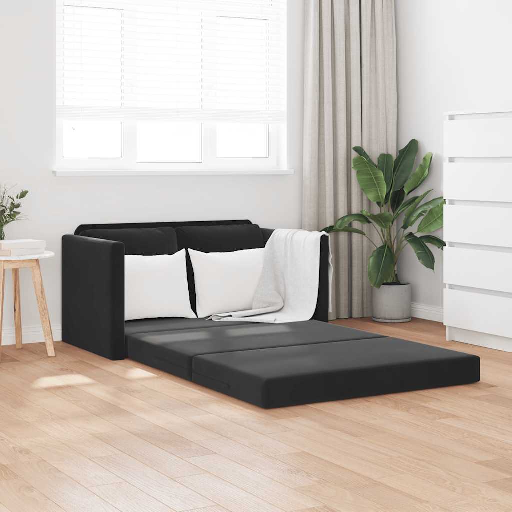 Podni kauč na razvlačenje 2-u-1 crni 122x204x55 cm baršunasti