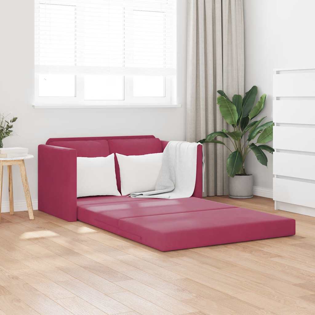 Podni kauč na razvlačenje 2-u-1 boja vina 122x204x55 cm baršun