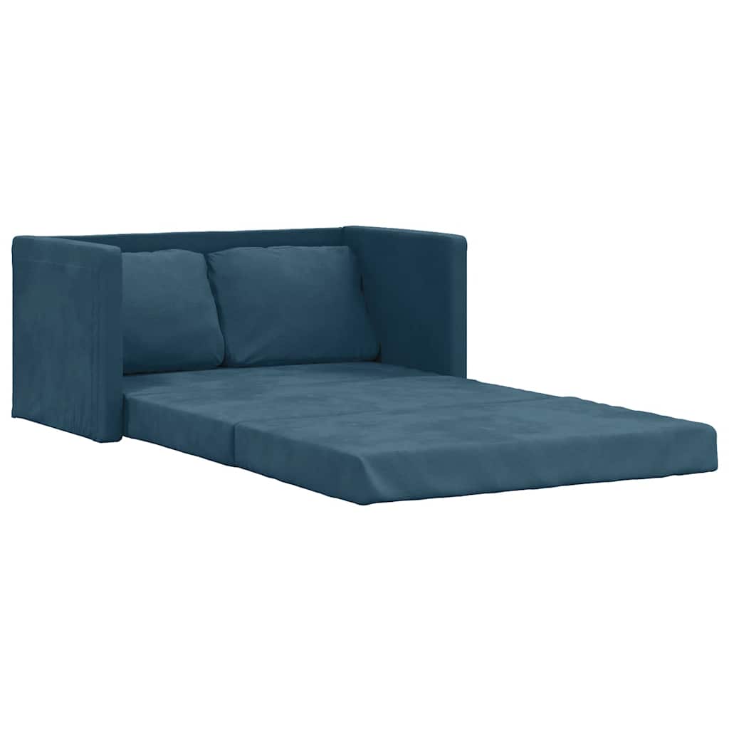 Podni kauč na razvlačenje 2-u-1 plavi 122x204x55 cm baršunasti