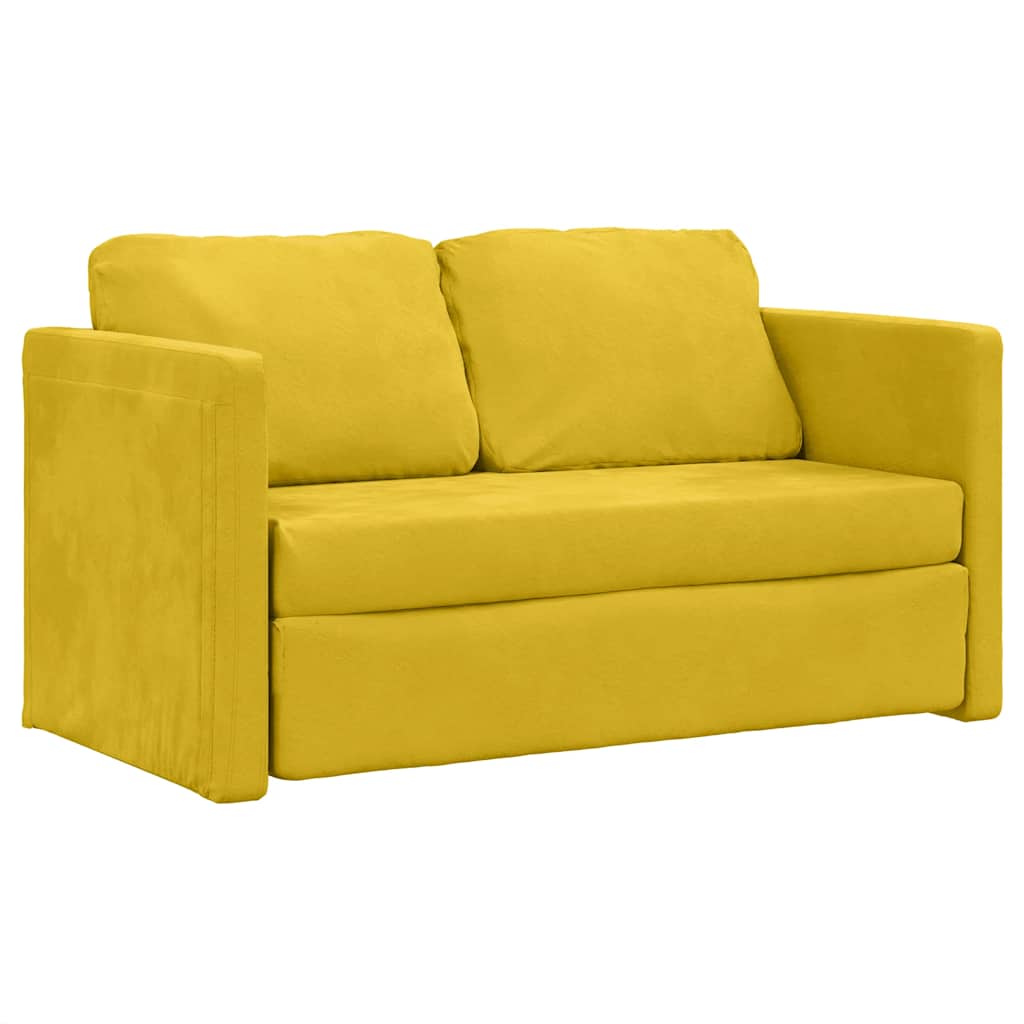 Podni kauč na razvlačenje 2-u-1 tamnožuti 122x204x55 cm baršun