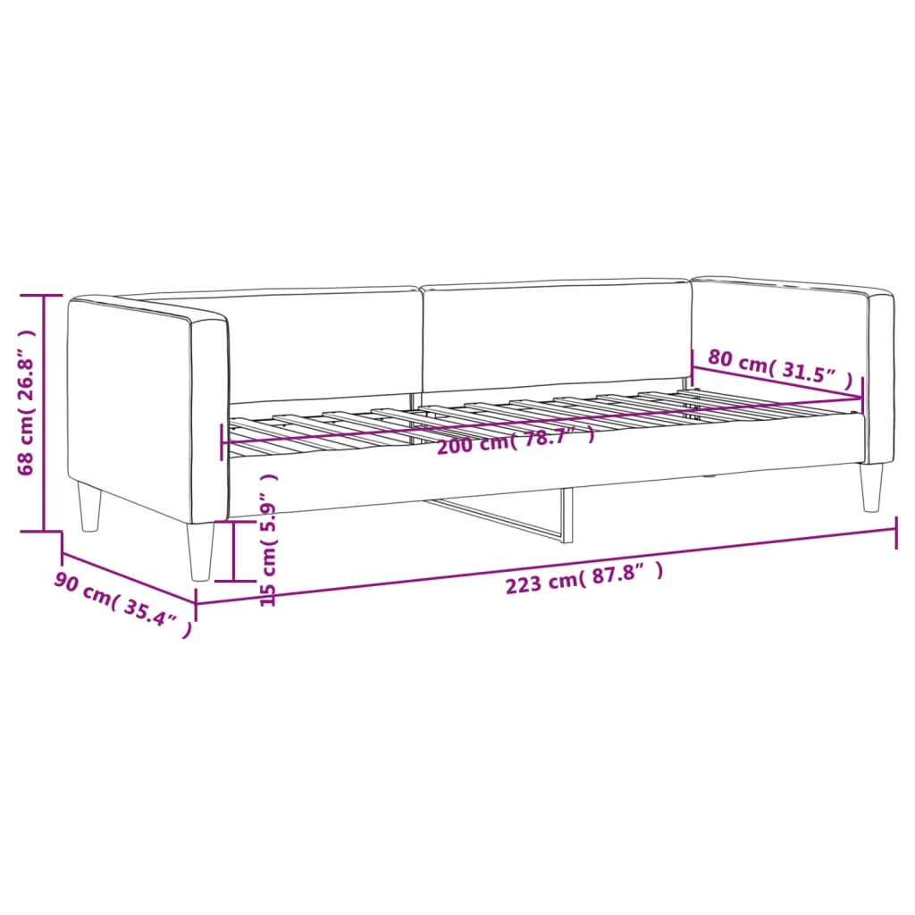 Dnevni krevet crni 80 x 200 cm od tkanine