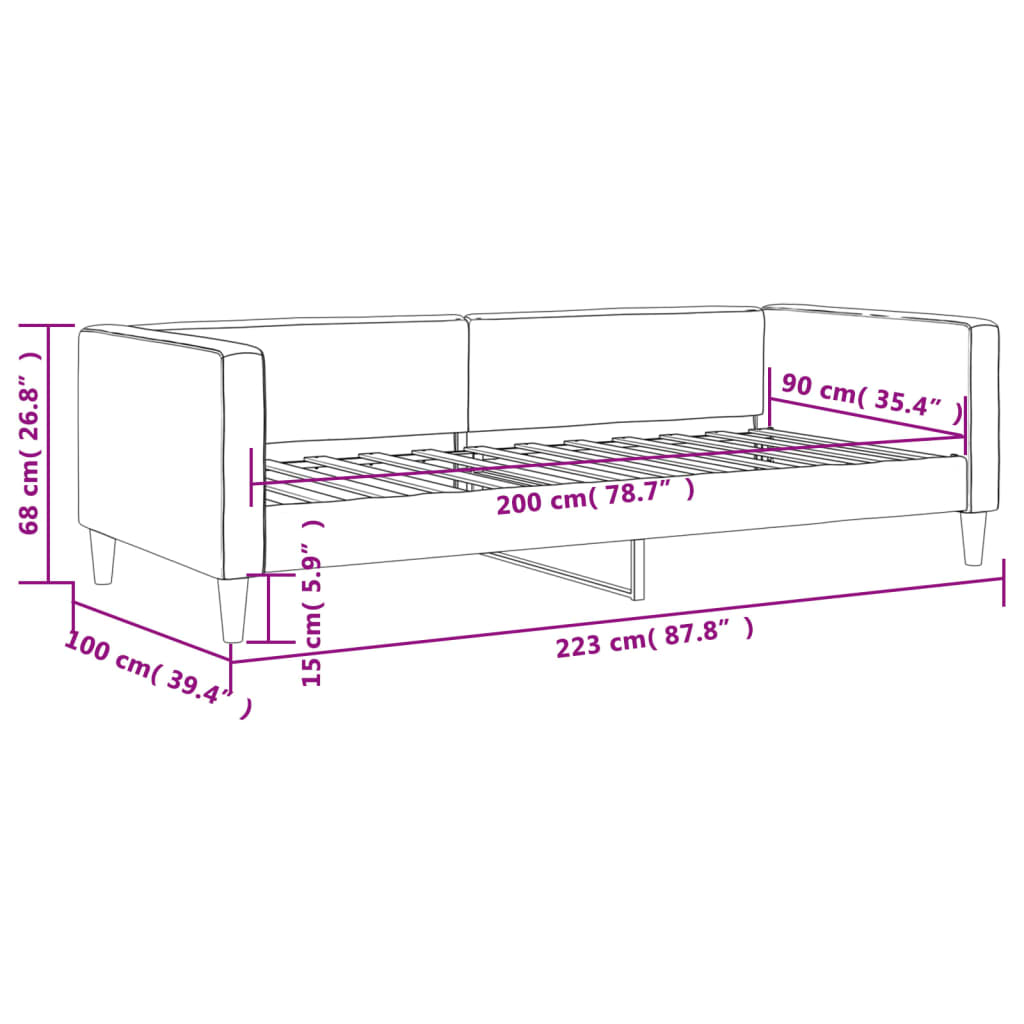 Dnevni krevet crni 90 x 200 cm od tkanine