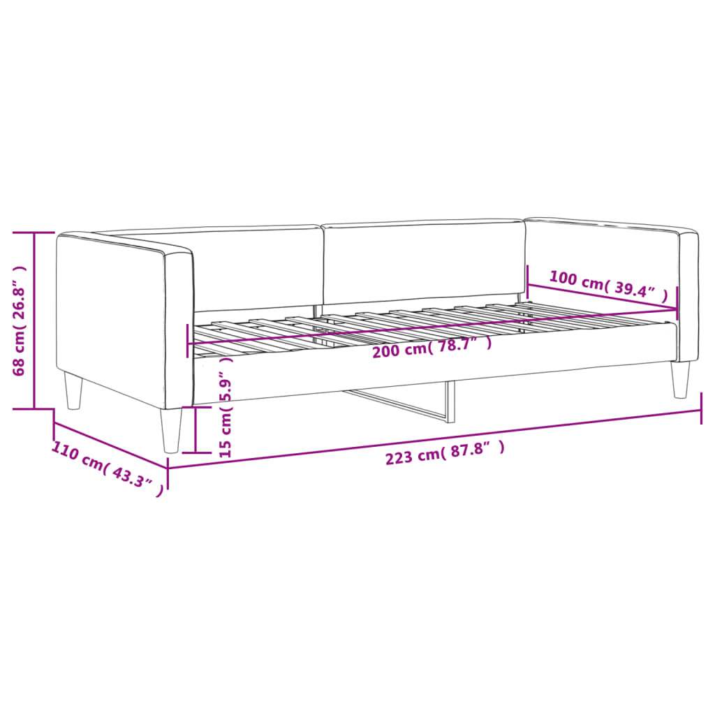 Dnevni krevet crni 100 x 200 cm od tkanine