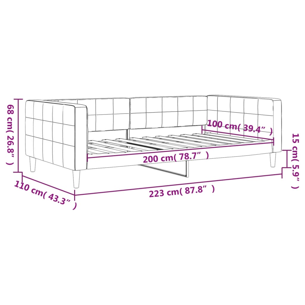Dnevni krevet tamnosivi 100 x 200 cm baršunasti