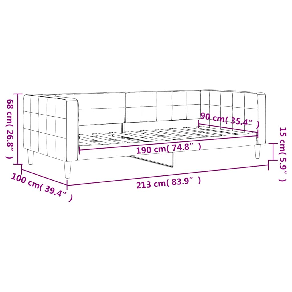 Dnevni ležaj bez madracem tamnosivi 90x190 cm baršunasti