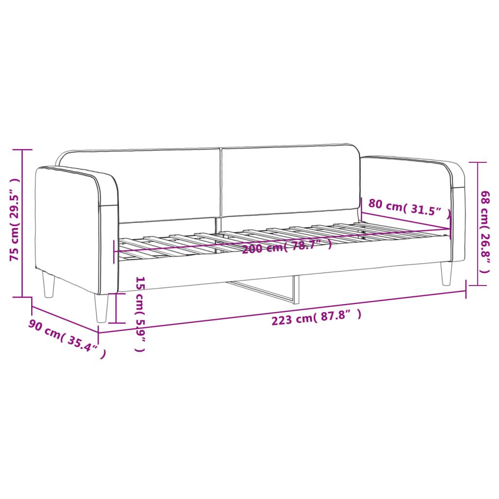 Dnevni krevet crni 80 x 200 cm od tkanine