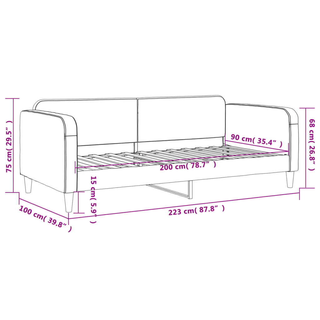 Dnevni krevet crni 90 x 200 cm od tkanine