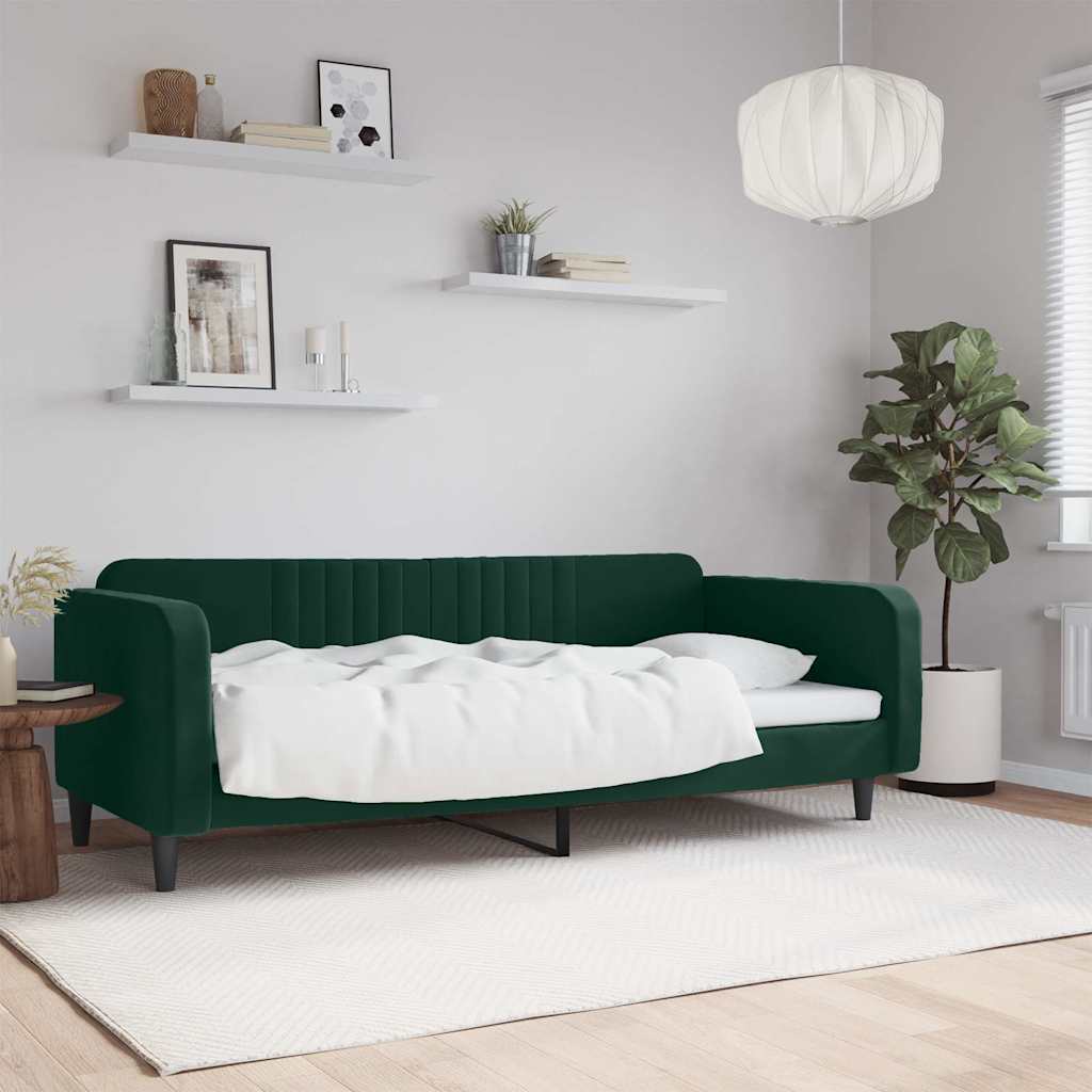 Dnevni krevet tamnozeleni 100 x 200 cm baršunasti