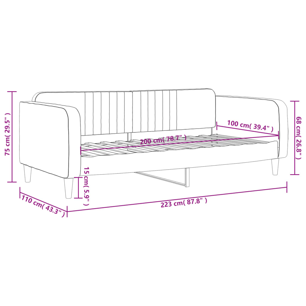 Dnevni krevet crni 100 x 200 cm baršunasti