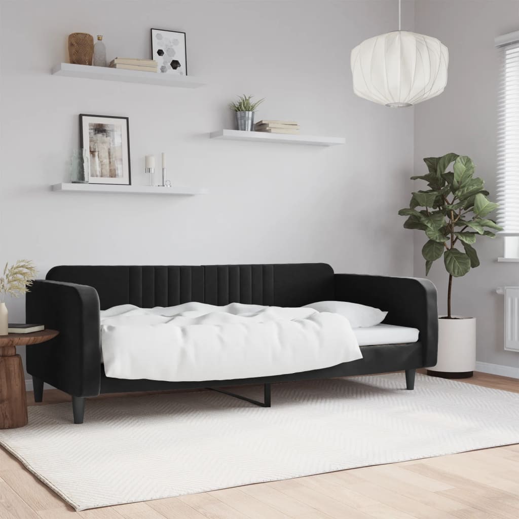 Dnevni krevet crni 100 x 200 cm baršunasti