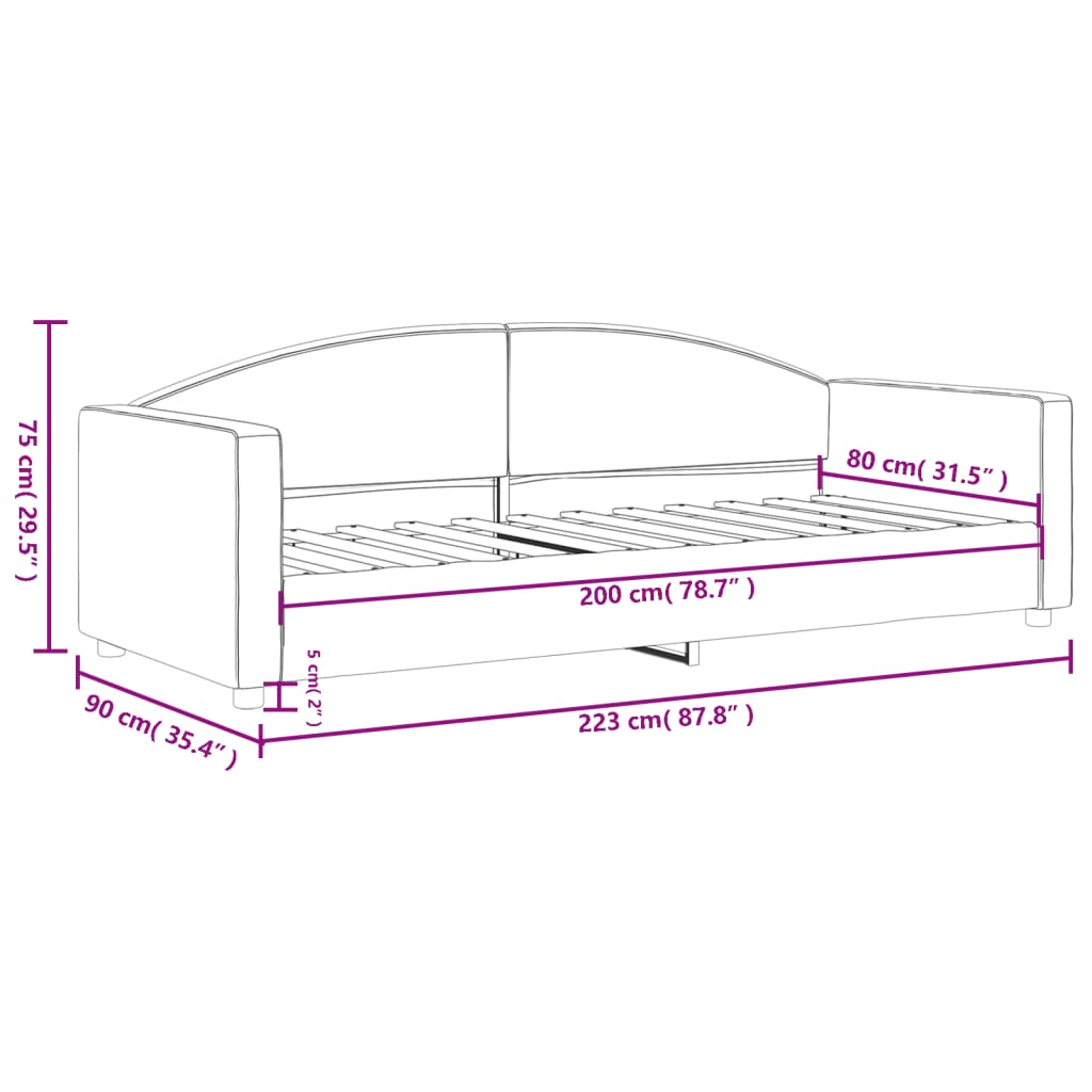 Dnevni krevet crni 80 x 200 cm od tkanine