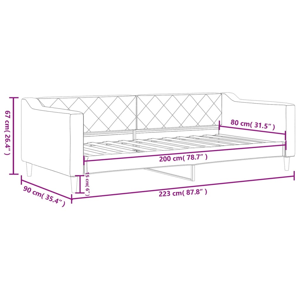 Dnevni krevet crni 80 x 200 cm od tkanine