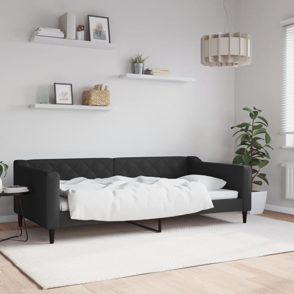Dnevni krevet crni 100 x 200 cm od tkanine