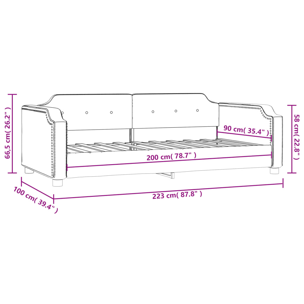 Dnevni krevet crni 90 x 200 cm od tkanine
