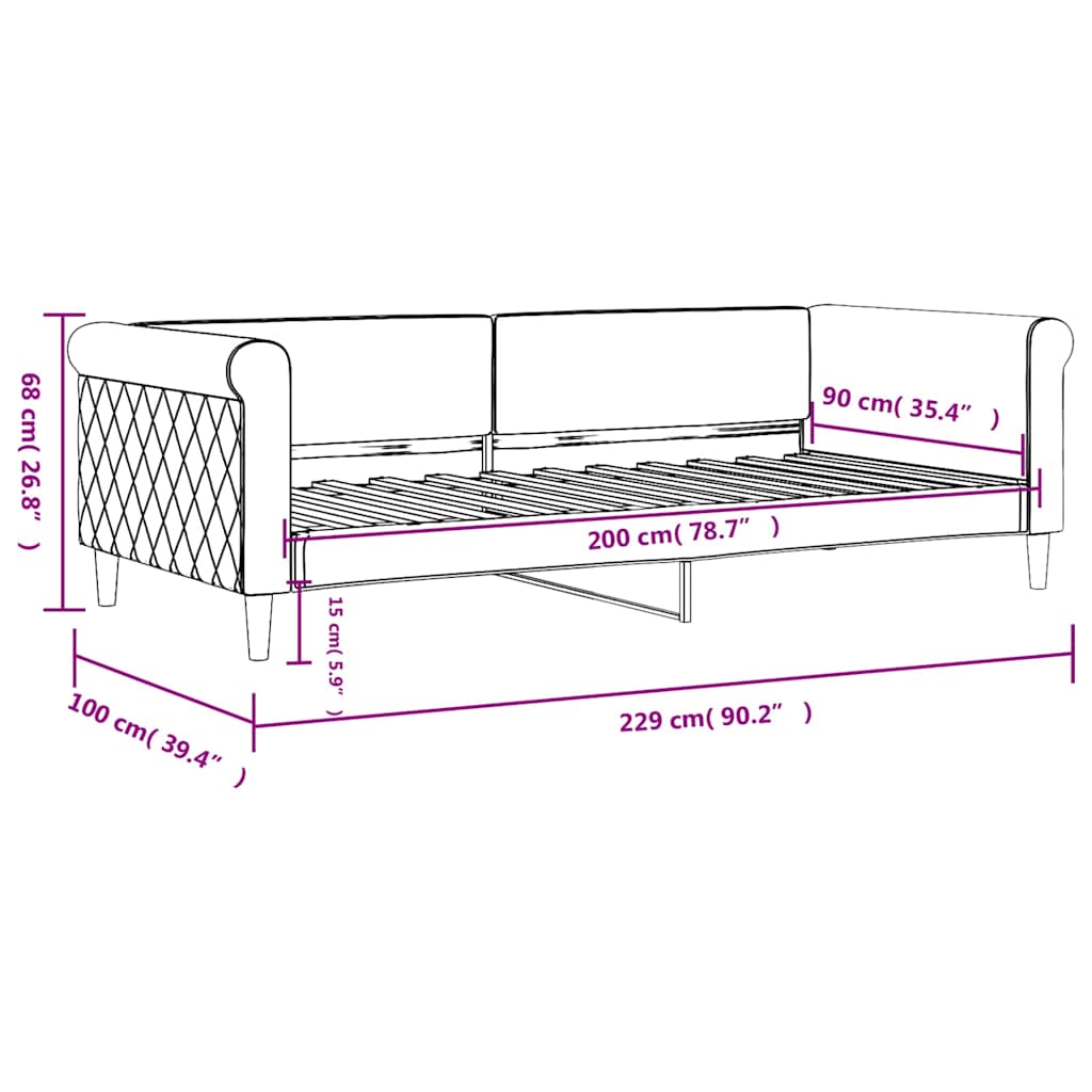 Dnevni krevet žuti 90 x 200 cm baršunasti